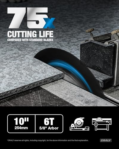 CRALY 10 Inch 6 Teeth Hardie Fiber Cement Circular Saw Blade, 5/8 Inch Arbor, Polycrystalline Diamond Tipped (PCD), Thin Kerf, Black Ice™, for Laminate Flooring(C1006FC) - size: 10", 5/8'' arbor, 6T