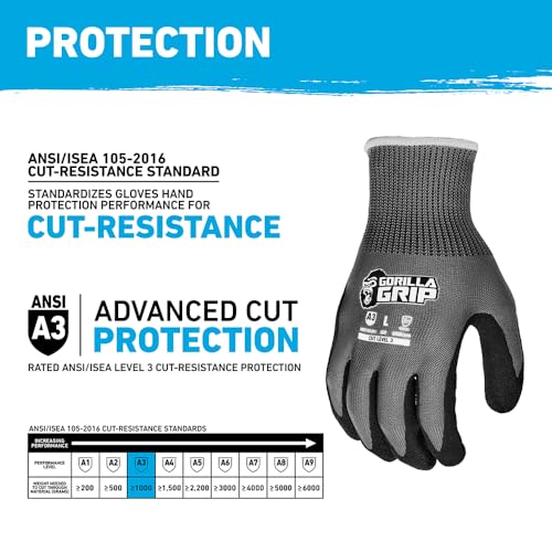 Gorilla Grip Work Gloves, XLarge, 1 Pair, Nitrile Coated Black and Gray - color: Grey A3, size: X-Large