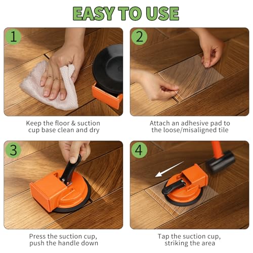 Floor Gap Fixer Tool Kit with Rubber Mallet and 8 Reusable Sticky Pads, Heavy Duty Suction Cup Floor Gap Repair Tool for Laminate, Vinyl Plank, Hardwood and LVP Flooring