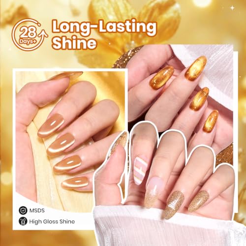 Beetles Fall Gel Polish Set, Retro Honey Gold Glitter Cat Eye Soak Off Gel - color: A - Mixed Finishes | Retro Honey
