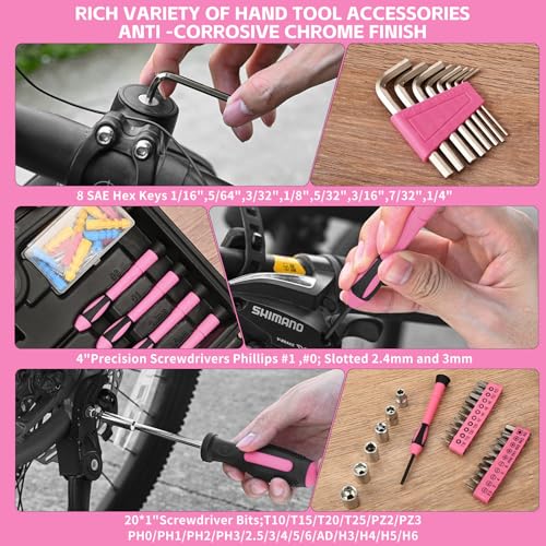 HANGYING 132-Piece Home Tool Kit for Women with Plastic Toolbox Pink - color: Light Pink