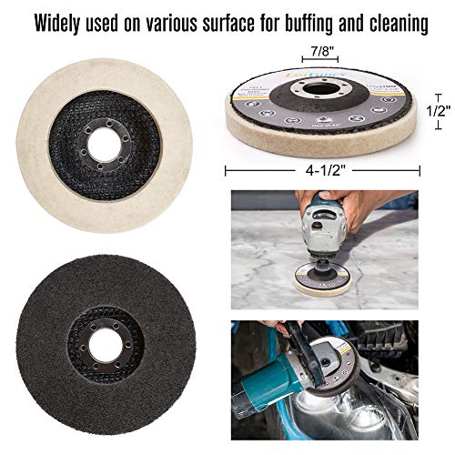 LotFancy Flap Disc 4 1/2 inches, 11 Grinding Polishing Discs Set for Angle Grinder, 40 60 80 120 Grit Assorted Pack, Sanding Wheels, Strip Disc, Nylon & Felt Polishing Disc Kit - style: 11 Pack Set