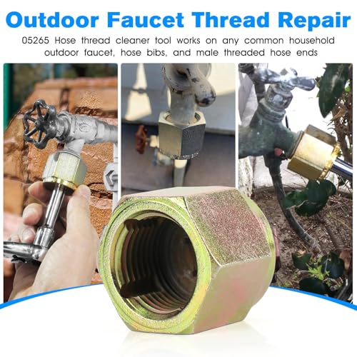 05265 Faucet Thread Cleaner Tool,Outdoor Faucets Thread Cleaning and Repair Tool for Garden Hose Die,3/8" Socket Drive Hex Adapter,Hose Bib Repair Tool and Cleaner for Home Outdoor Faucet Repair