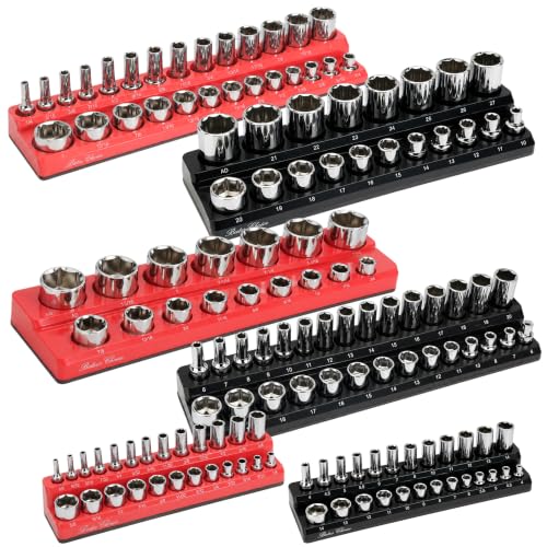 Bates- Magnetic Socket Organizer Set, 6 pcs, 1/2", 1/4" and 3/8" - color: Black & Red, size: 6 Pack