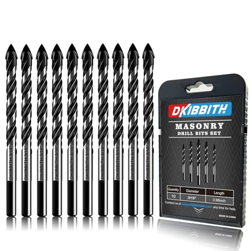 10-Piece 3/16" Masonry Drill Bits for Tile Glass Ceramic Wall Brick Stone Soft-Metal Wood, 1/4 Inch Concrete Drill Bits Cement Drill Bit Set, 3-Flat Shank, YG8 Carbide Tungsten Steel Alloy Tip 5mm - size: 10 Piece 3/16 Inch Drill Bit Set