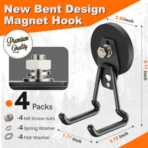 Heavy Duty Magnetic Garage Hooks,4 Pack Strong Large Magnet Hook for Power Drill,Garden Tools,Hose,Pegboard,Garage, Workshop,Magnetic Storage Hooks for Indoor Outdoor Hanging(Black) - style: 2.59" Medium L Black 4PC