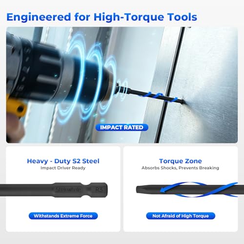 Impact Rated Screwdriver Bit Set, 3" Extended Long Magnetic Power Bits, Premium S2 Steel, Shock-Absorbing Design, 1/4" Hex Shank for Power Drill & Impact Driver (3 Inch Square) - size: 3 Inch Square