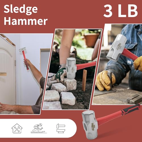 3 Lb Heavy Duty Sledgehammer, Non-Slip Rubber Grip - color: Sledge Hammer
