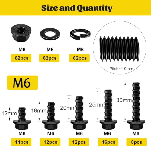 248PCS M6 Flange Hex Bolt Assortment Kit, M6-1.0 x 12/16/20/25/30 mm - size: M6 248pcs