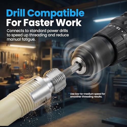 2Pcs Pvc Pipe Threader for 1/2" & 3/4", DIY Home Plumbing Tools Repair Kit - 4 in 1 Water Pipe Thread Cutting Tool for Plastic Pipes, Internal & External Pipe Tapping and Threading Tool for Drill