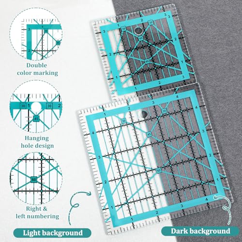 7 Pieces Quilting Rulers Templates, 2.5",3.5", 5",6.5", 8", 10",12.5" Square Sewing Ruler Fabric Cutting Rulers Acrylic Quilters Ruler with Non-Slip Pads for Quilting and Sewing