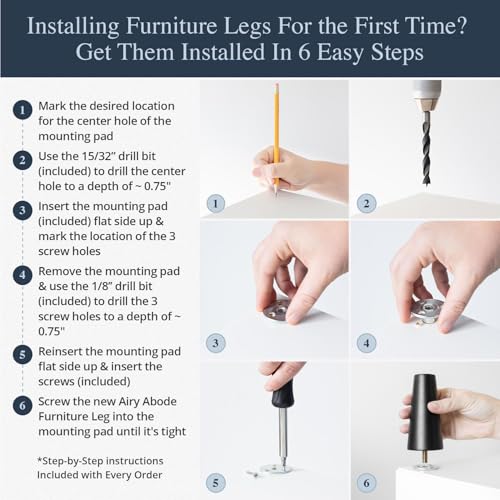 Airy Abode Premium Black Wood Furniture Legs (Full Install Kit) - Pick Your Size and Color - color: Black, size: 4 Inches