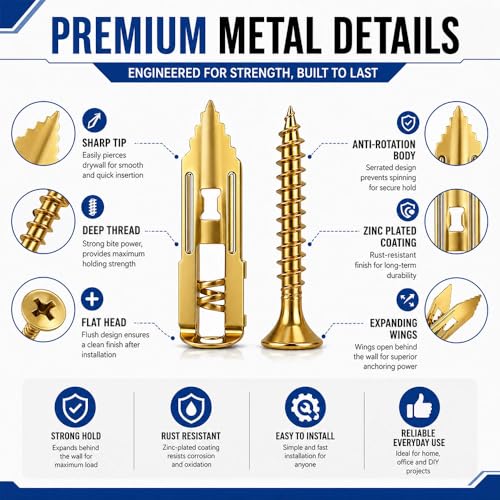360PCS Self Drilling Drywall Anchors Heavy Duty, Self Drilling Drywall Anchors with Screws Kit, 4 Sizes Metal Dry Wall Anchors for Drywall Heavy Duty, Drywall Self Drilling Anchors with Screws