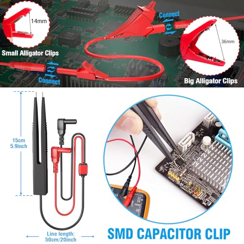 25PCS Multimeter Test Leads Kit, Test Leads Set with Replaceable Alligator Clips,Wire Piercing Probes, Alligator Clips,Test Hook Clips,Test Tweezer for Digital Electrical Multimeter Testing - color: Test Kit-1