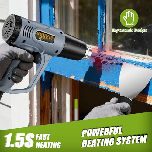 Heat Gun, 10Ft power cord Heavy Duty Hot Air Gun 572&1112℉ Dual Temperature Control 4 Nozzels & Paint Scraper Overload Protection for Paint Stripping (Heat Shrink Tubing Kit)