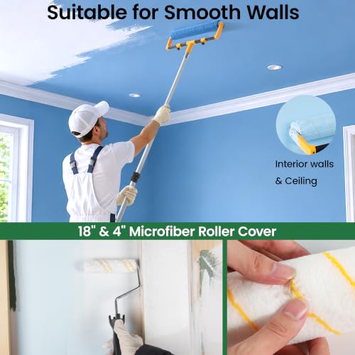 VOOMEY 18 Inch Paint Roller Kit, 1.34m Telescopic Pole for Home Painting - size: 18 Inch paint roller kit(1.34m Telescopic Pole)