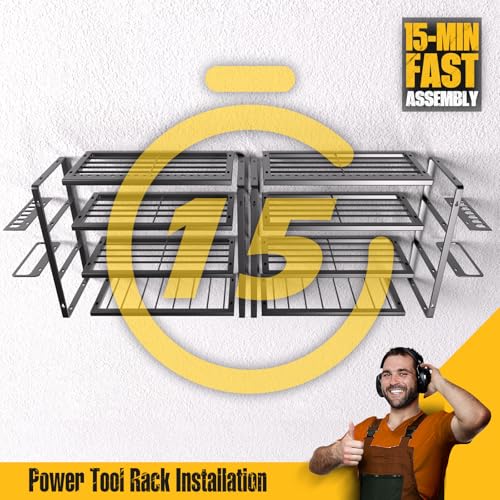 Spampur Power Tool Organizer Wall Mount | 4 Layers, Heavy Duty, Garage Storage - size: 4 shelves 4 slots (2 pack) without power strip