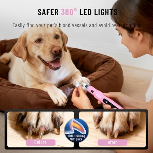 Katerk Pet Dog Nail Grinder - 5 Speed Quiet 32PCS Electric Dog Nail Trimmer - color: Pink