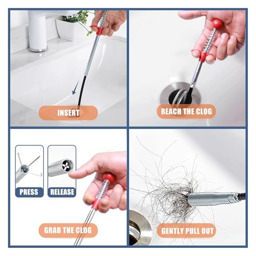61 Inch Drain Snake Hair Drain Clog Remover With 4 Claws Bendable Hose Pickup Reaching Assist Tool for Home and Kitchen Sink - style: Round-61 IN
