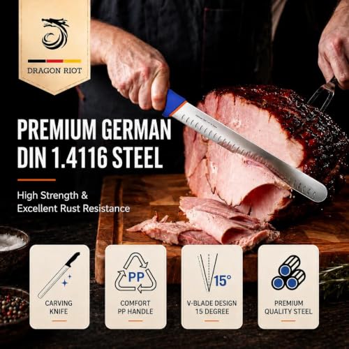 DRAGON RIOT 2-Piece Boning Carving Knife Set 12inch, Stainless Steel - color: 2-Pcs