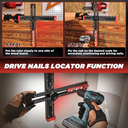 Saker 4-in-1 Drilling Positioning Ruler, Adjustable 13.78in Multifunctional T Square Ruler, Cabinet Hardware Jig, Marking Gauge Tools for Woodworking, Cabinet Drawer Door Hole Drilling Template - size: 13.78inch T Square Ruler