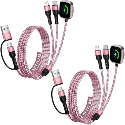 Cruise Travel Essentials, 3 in 2 Multi Charging Cable with iWatch Charger - color: Peach Pink, size: 2Pack5FT