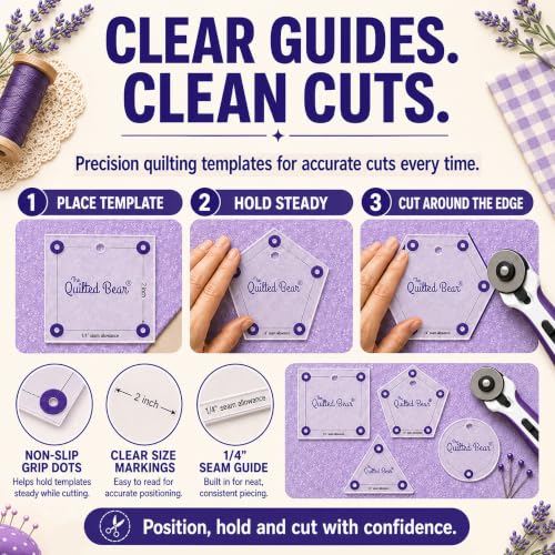 The Quilted Bear Square Quilting Templates, Set of 8 - size: Square