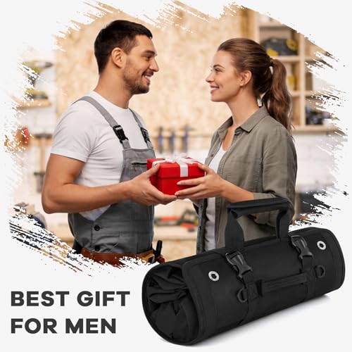 ANILD 18.5 Inch Extra Long Tool Bag Roll Up, Roll Up Tool Bag Organizer - color: Black, size: X-Large