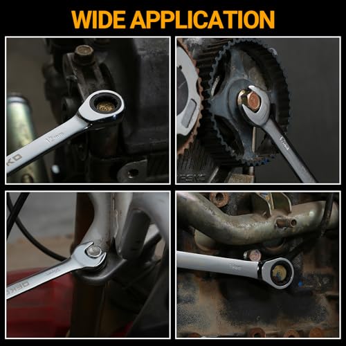 DEKOPRO 12-Piece Ratcheting Wrench Set 8-19mm Metric Standard, Fixed Head Combination Wrenches Set with Rack Organizer, Cr-V Steel, 12 Point 72 Teeth - size: Metric-12 pcs