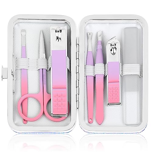 Women's Nail Clipper Set Travel Manicure Kit with Glass Nail File Stainless Steel Nail Clippers Case Nail Grooming Kit Gift - color: Mermaid Color