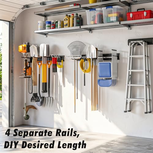 Housolution Garage Wall Organizer 64 Inch - 18Pack Carries 570 lbs | Garage Tool Organizer Storage System, 4 Rails with 12 Adjustable Hooks, Garden Tool Organizer for Warehouse, Workshop