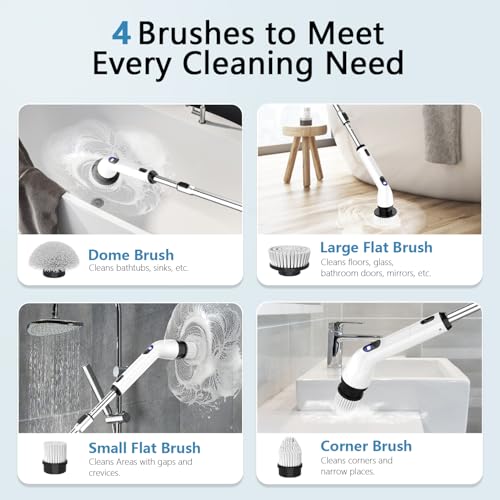 TUYU Electric Spin Scrubber,8 Replaceable Brush Heads for Home - color: Grey White
