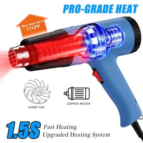 Heat Gun, 900W Hot Air Gun with 2 Temp Settings 572 & 1112°F, Overload Protection, 4 Nozzles, 5FT Cord, Heat Shrink Gun for Crafts, Resin, Vinyl Wrap, Soldering & Phone Repair