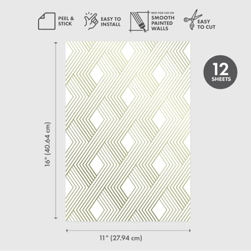 Main Street Peel and Stick Wallpaper Eco-Friendly Sheets 12 Pack, 11 X 16 Inch Gold Woven Design, Wall Mural for Home Decor, Removable Wall Decor Wallpaper Peel and Stick for DIY Projects - style: Gold Woven