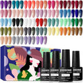 JODSONE 36 PCS Gel Nail Polish Set-32 Colors Gel Polish Kit Base Coat Glossy Matte and Glitter Top Coat Nail Polish Set Green Blue Red Pink Collection Gifts for Women - color: B02