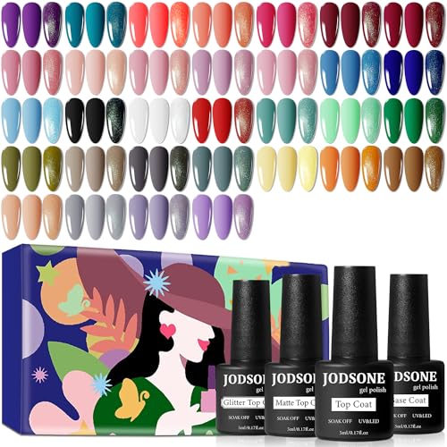 JODSONE 36 PCS Gel Nail Polish Set-32 Colors Gel Polish Kit Base Coat Glossy Matte and Glitter Top Coat Nail Polish Set Green Blue Red Pink Collection Gifts for Women - color: B02