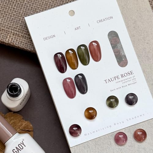GAOY Dark Gel Nail Polish Set, 6 Colors Milky Jelly Brown Black Pink UV Gel | Blooming Effect, Buildable Color, UV Lamp Required, Long Lasting, Easy to Apply, Salon Manicure at Home - color: Taupe Rose