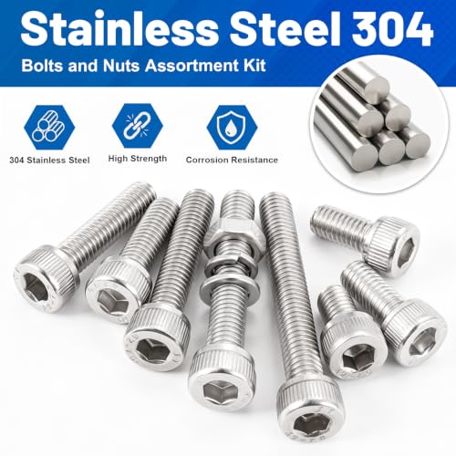 292PCS M6 Hex Socket Head Cap Screw Assortment Kit 304 Stainless Steel - size: SS M6 292PCS