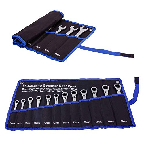 Qnkaa Ratchet Spanner Set 12 Piece Metric Sizes 8mm to 19mm