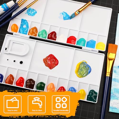 Watercolor Palette, Halobios Paint Palette with 20-Well and 5 Mixing Areas, Folding Paint Tray with Thumbhole and Paint Brush Holder, Plastic Painting Palette for Children Beginners Artists(1 Pack) - size: 1 Pack