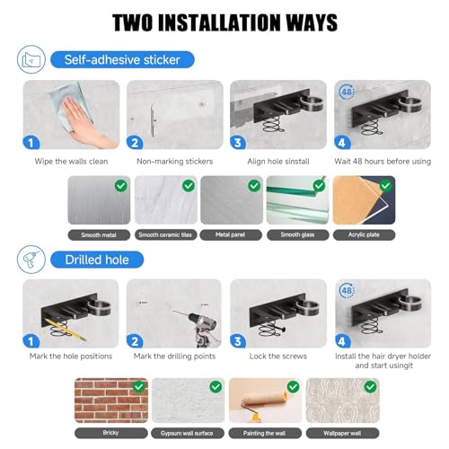 Wall Mount Holder For Dyson Hair Dryer and Straightener,3 IN 1 Universal Blow Dryer Holder Organizer