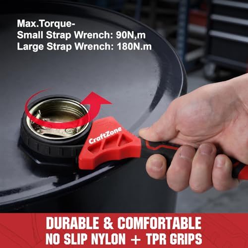 2-piece Rubber Strap Wrench Set, Adjustable Oil Filter Wrench with Anti-Slip Strap (2-piece), 4" & 6" Spanner Wrench for Plumbing, Faucet, Pipe, and Spark Plug