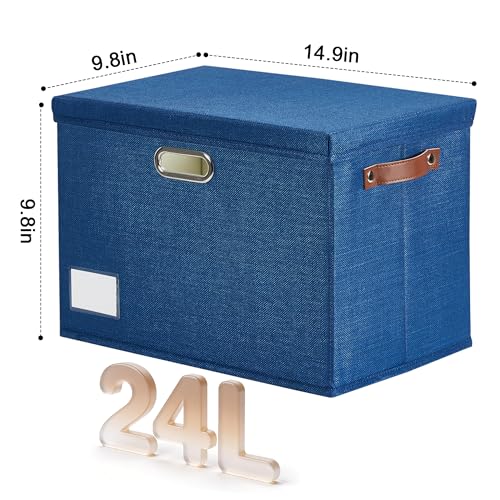 15" Fabric Storage Box with Lids, 3-Pack, Navy - color: Navy, size: Medium-15"