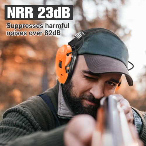 Electronic Shooting Ear Protection w/Gel Pads, 23dB NRR Active Noise Reduction & 3X Amplification Headset for Shooters - color: Orange