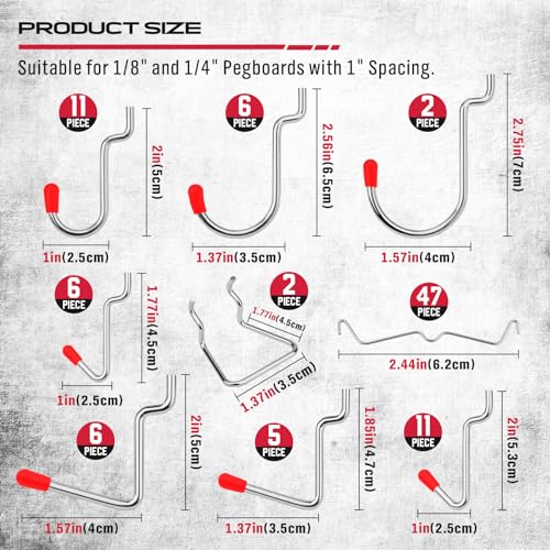 Ultimate 121-Piece Pegboard Hooks Set, Pegboard Accessories with Metal Hooks, Durable Peg Board Organizer Accessories, Pegboard Bins, Peg Board Tool Utility Hooks - color: 121 pcs - Red
