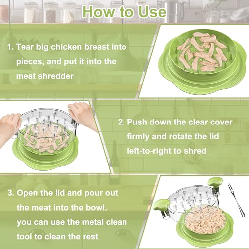 Chicken Shredder Tool Twist Large Meat Shredder with Brush&Fork, Matcha - color: Matcha Green