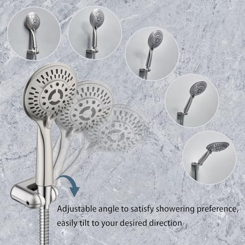 BRIGHT SHOWERS Shower Head Holder Wall Mount, Adjustable Handheld Shower Wand Holder with Universal Fit and Angle Adjustment, Brushed Nickel - color: Brushed Nickel, style: Screw Mount - Multi-Angle