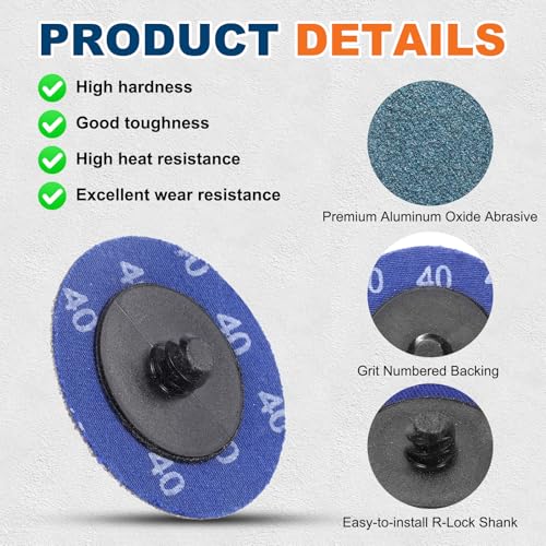 25 Pcs 2" 40 Grit Quick Change Surface Conditioning Discs | Aluminum Oxide Die Grinder Sanding Disc for Surface Prep Deburr Polish Rust Paint Removal, Blue - size: 2" (40 Grit)