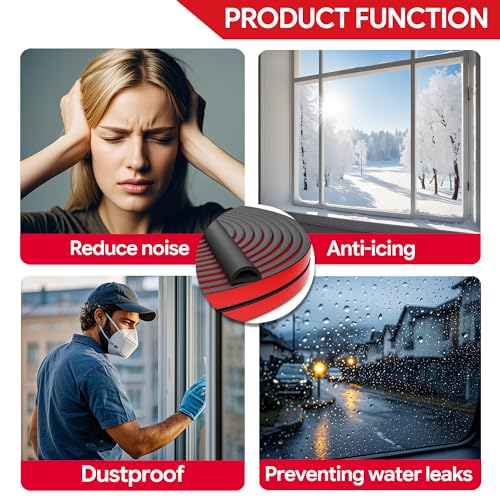 26 Feet Weather Stripping Door Seal Self Adhesive EPDM Foam Rubber Seal Strip D-Shaped Door Weather Stripping for Door and Window, RV, Boat, Auto, Truck, Marine, W:0.75"; H:0.375"