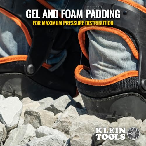 Klein Tools 60491 Hinged Knee Pads, Heavy Duty Gel Foam Protective Knee Pads with Quick-Fasten Buckle and Thigh Strap, Black - size: Standard